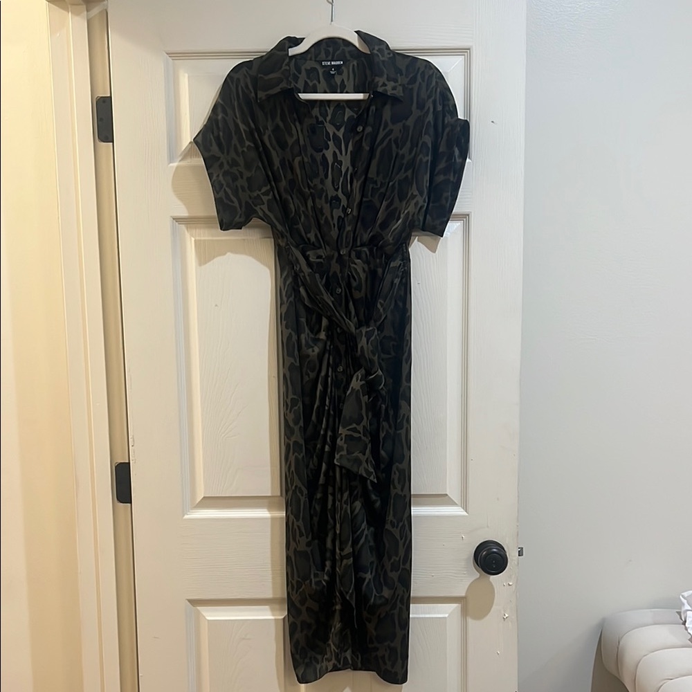 Steve Madden Black Wrap Dress with Notched Collar